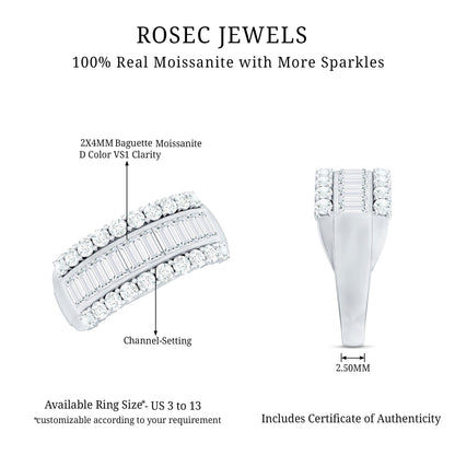 Certified Moissanite Wide Wedding Band Ring