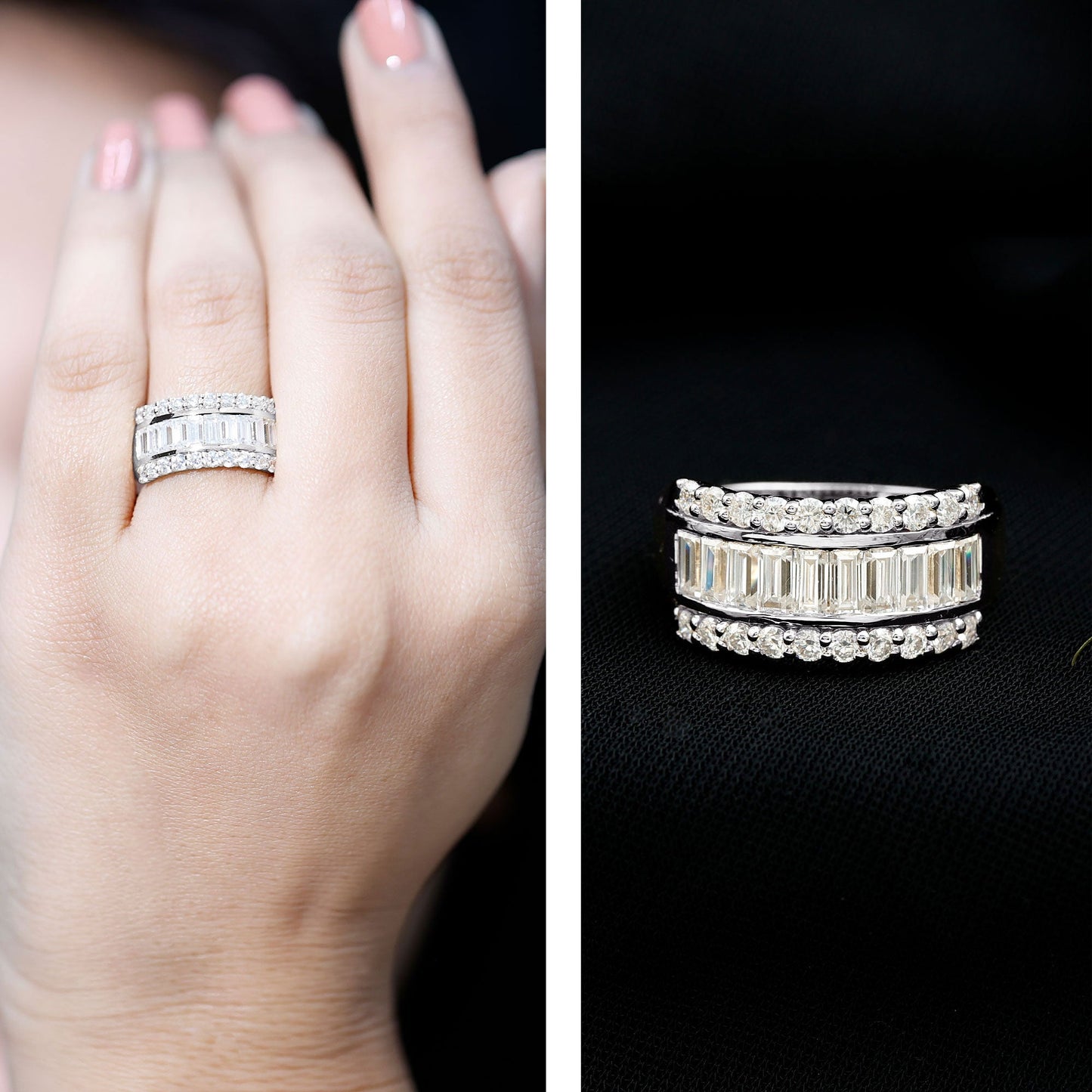 Certified Moissanite Wide Wedding Band Ring