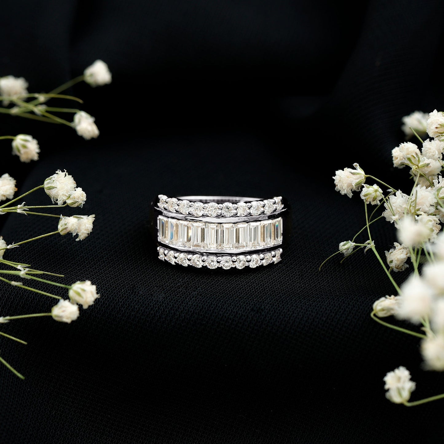 Certified Moissanite Wide Wedding Band Ring