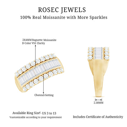 Certified Moissanite Wide Wedding Band Ring