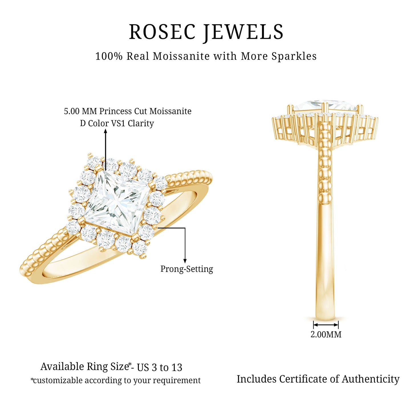 0.7 Carat Princess Cut Moissanite Vintage Inspired Ring
