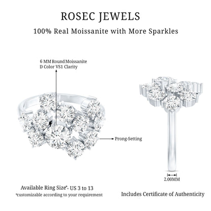 Certified Moissanite Cluster Statement Ring in Silver