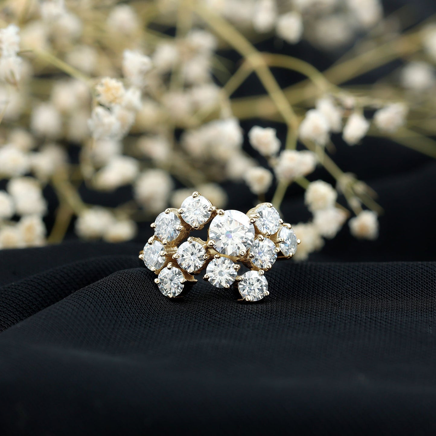 Certified Moissanite Cluster Statement Ring in Silver