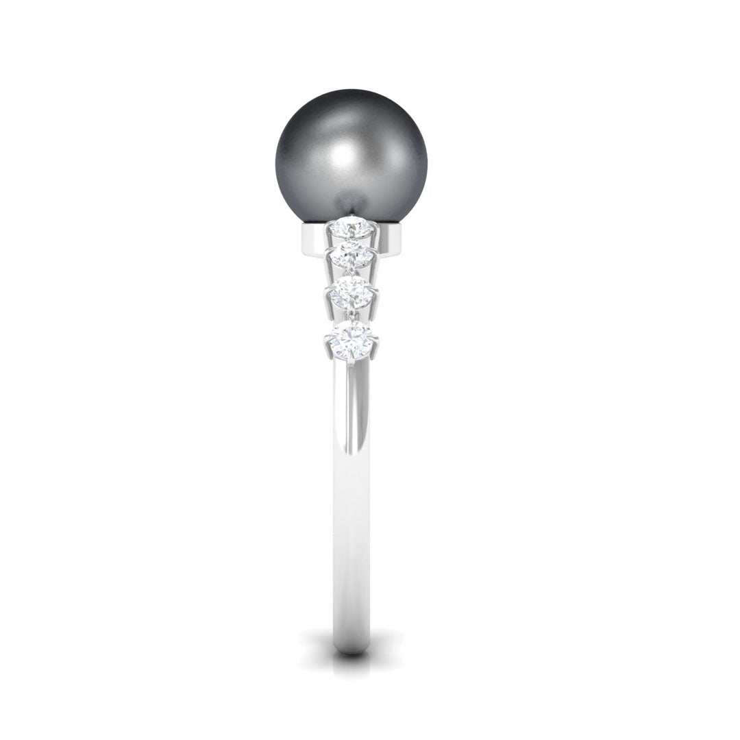 Designer Tahitian Pearl Solitaire Engagement Ring with Diamond