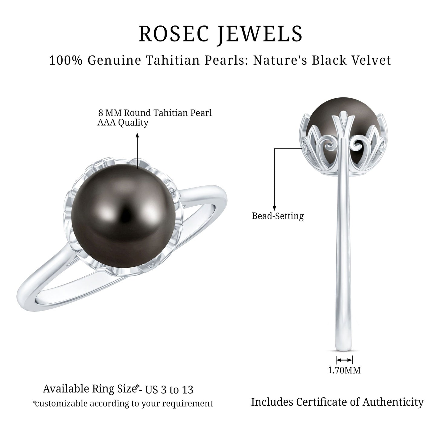 Handpicked Genuine Black Tahitian Pearl Engagement Ring
