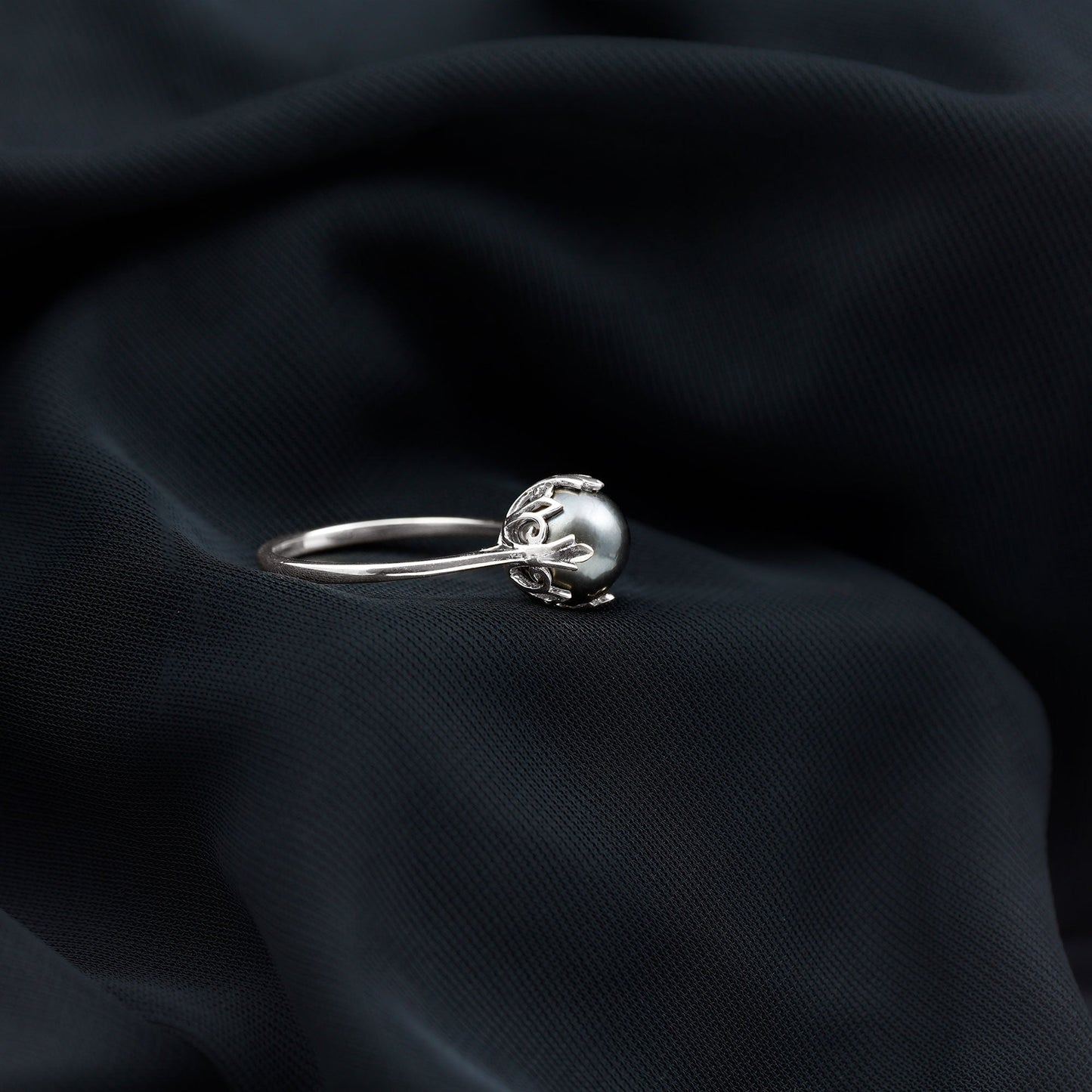 Handpicked Genuine Black Tahitian Pearl Engagement Ring