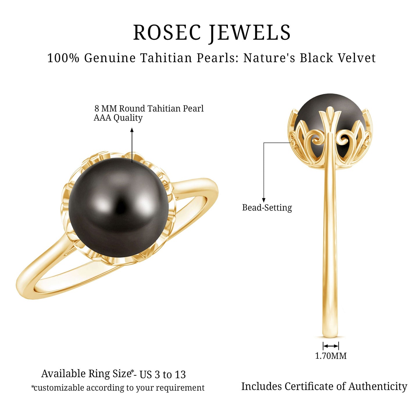 Handpicked Genuine Black Tahitian Pearl Engagement Ring