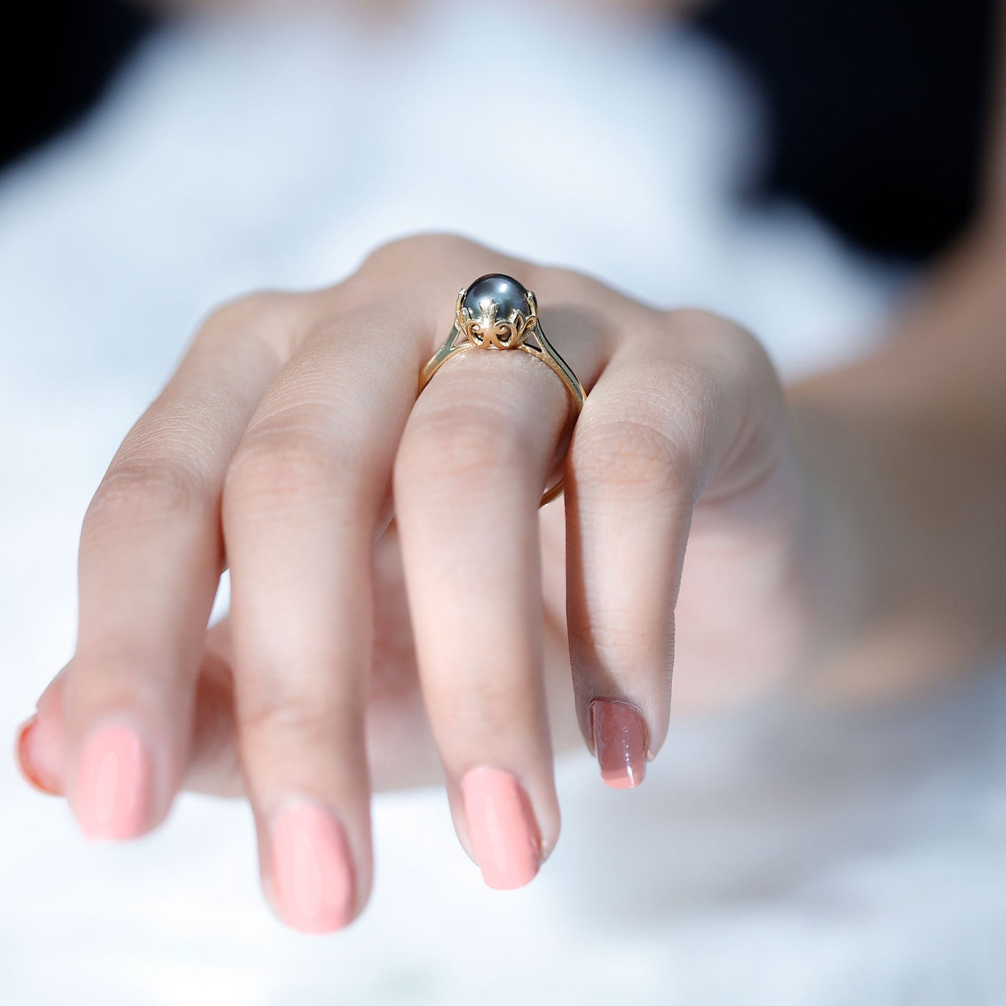 Handpicked Genuine Black Tahitian Pearl Engagement Ring