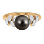 Tahitian Black Pearl and Diamond Leaf Minimal Engagement Ring