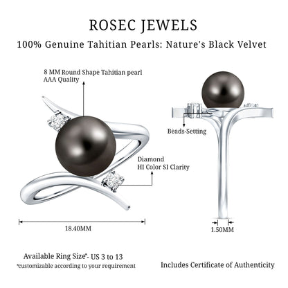 Tahitian Black Pearl Bypass Engagement Ring with Diamond