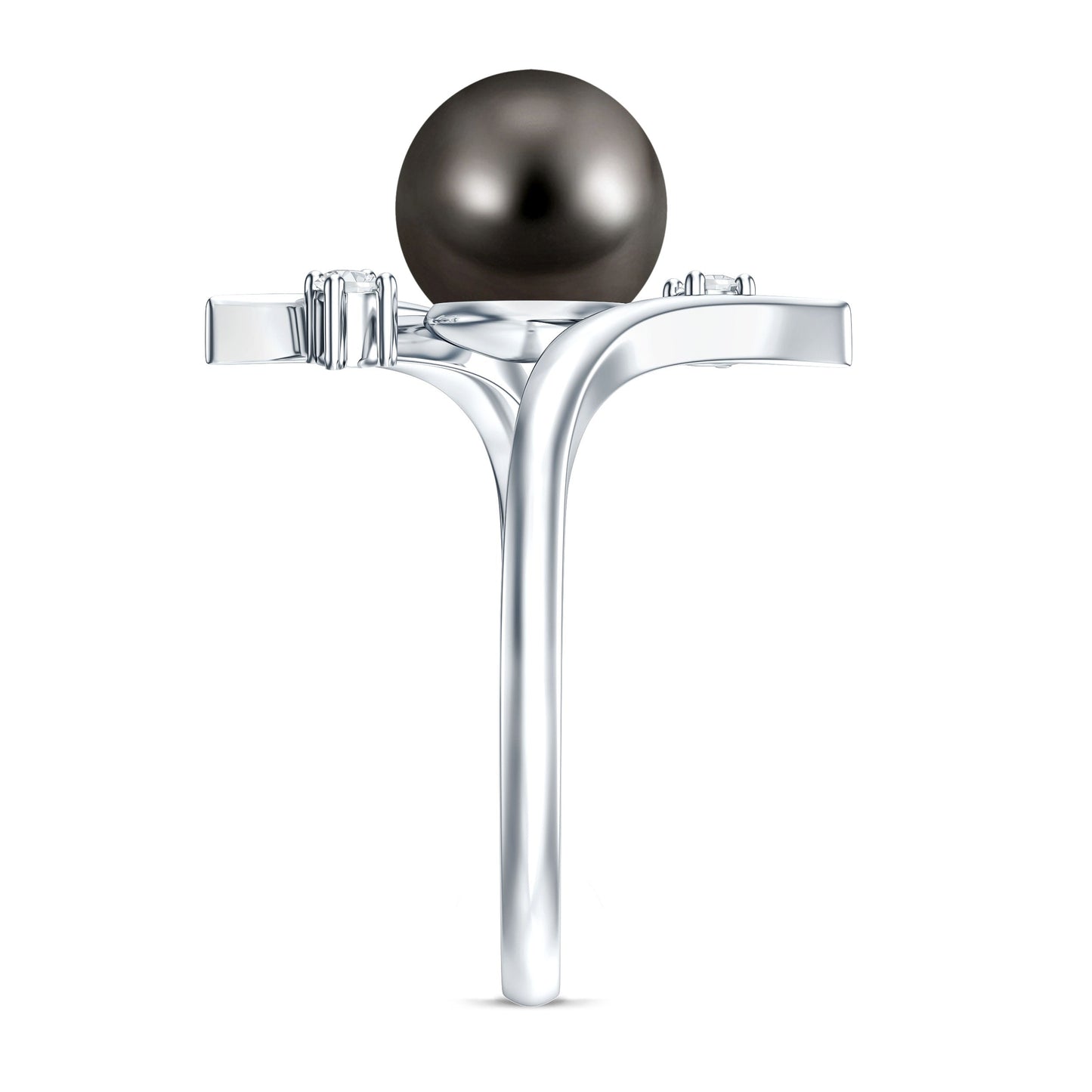 Tahitian Black Pearl Bypass Engagement Ring with Diamond