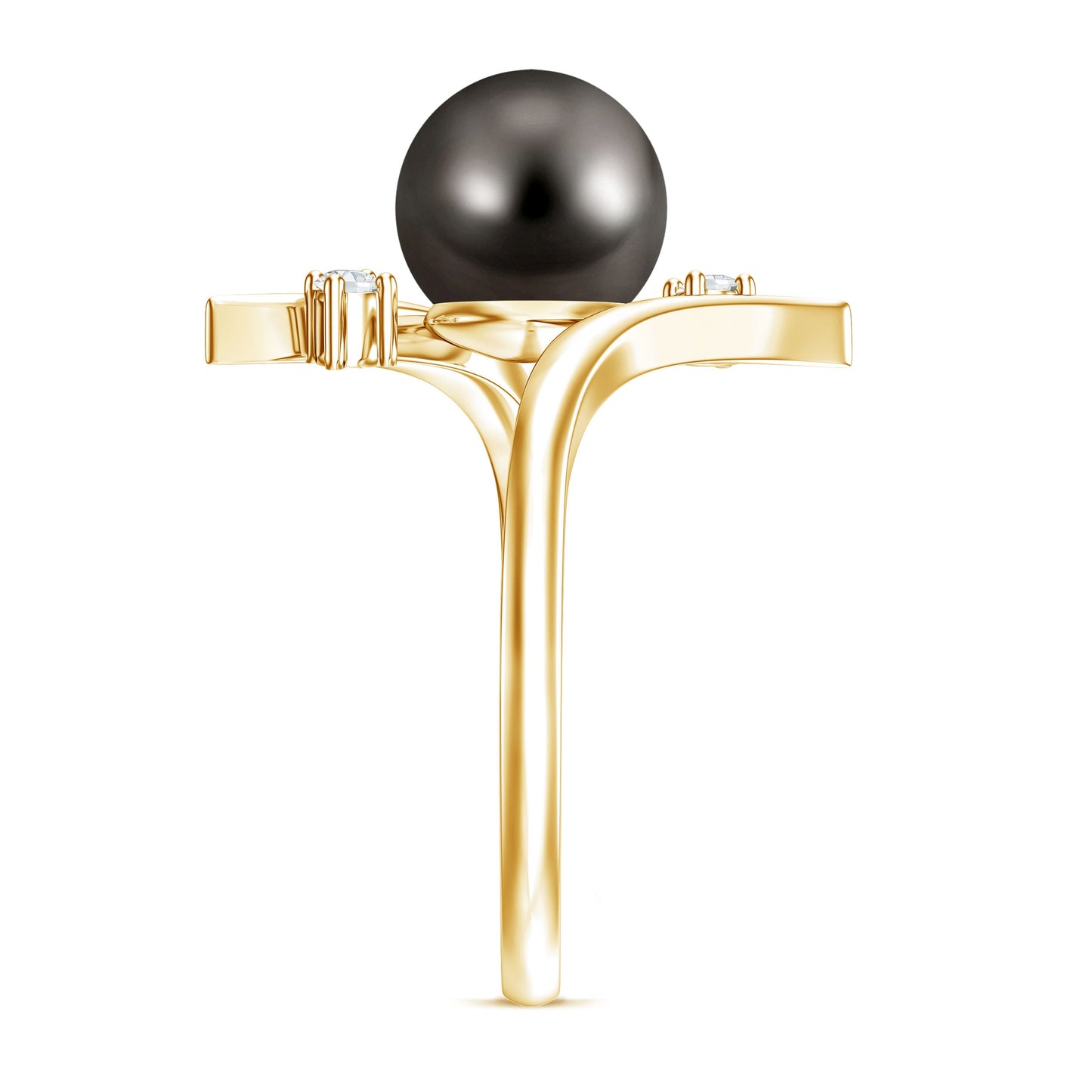 Tahitian Black Pearl Bypass Engagement Ring with Diamond