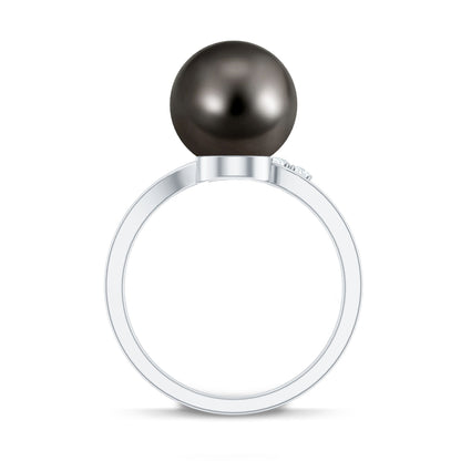 8 Carat Designer Tahitian Pearl Solitaire Ring with Diamond
