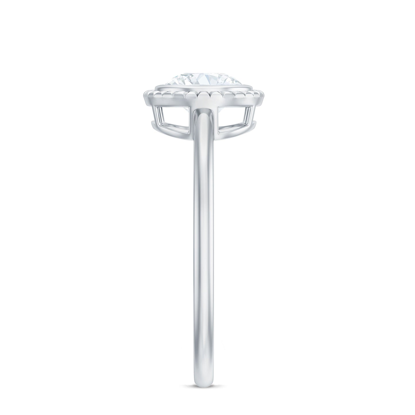 0.9 Carat Round Moissanite Solitaire Engagement Ring in Bezel Setting