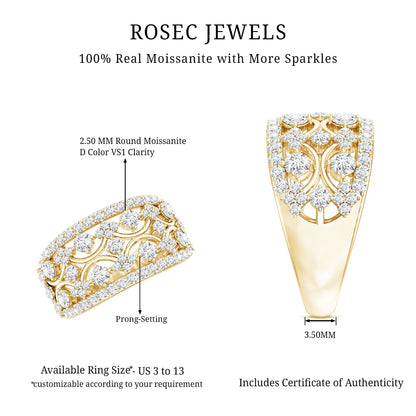 Certified Moissanite Vintage Wedding Band Ring