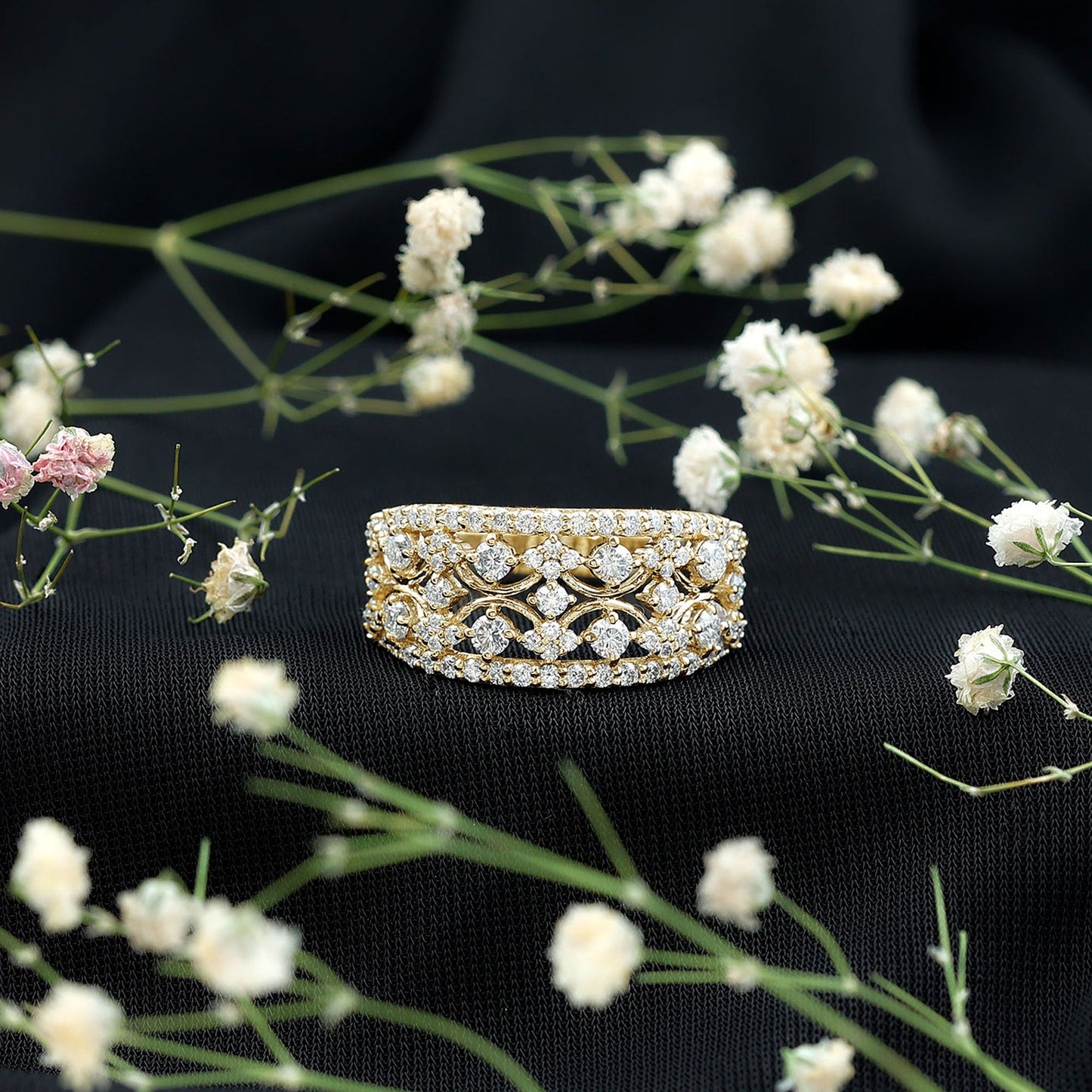 Certified Moissanite Vintage Wedding Band Ring