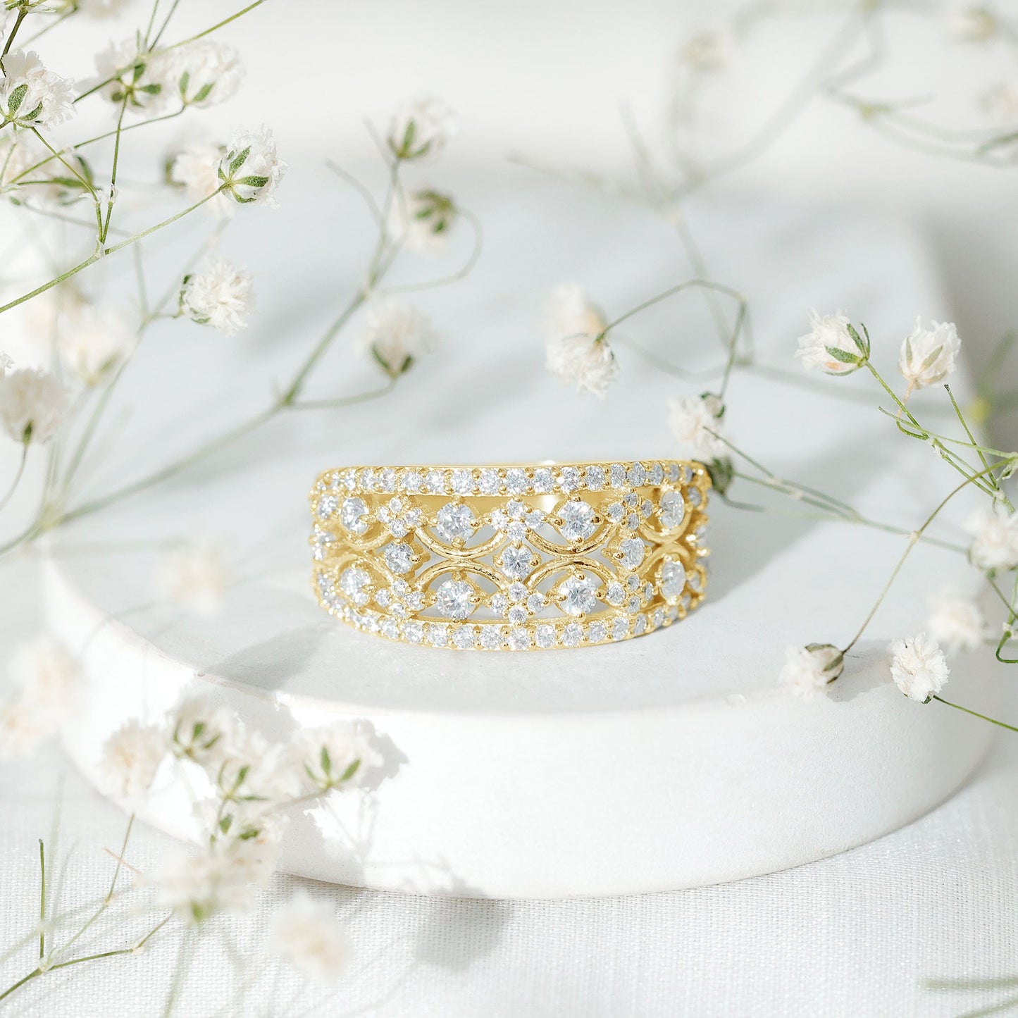 Certified Moissanite Vintage Wedding Band Ring