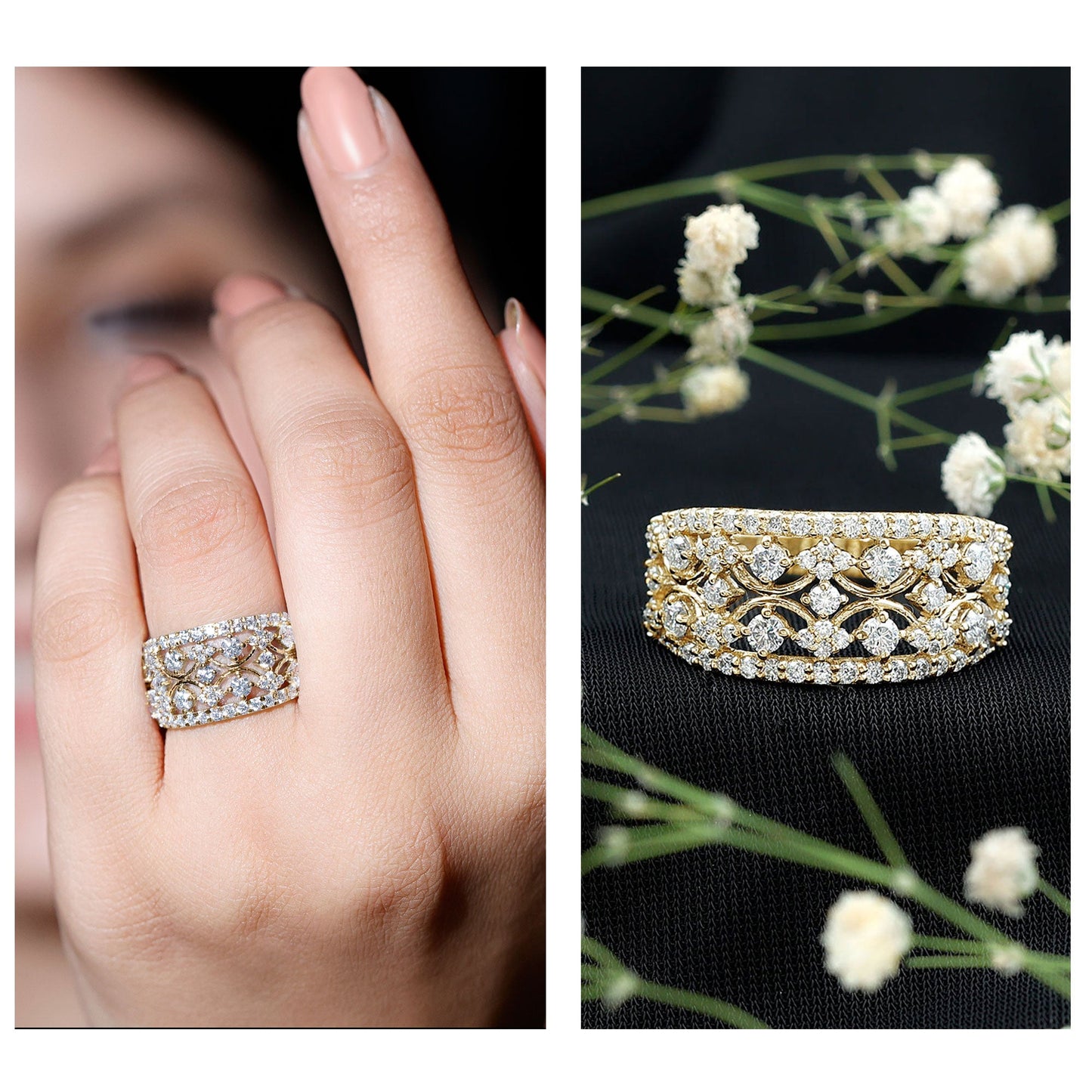 Certified Moissanite Vintage Wedding Band Ring