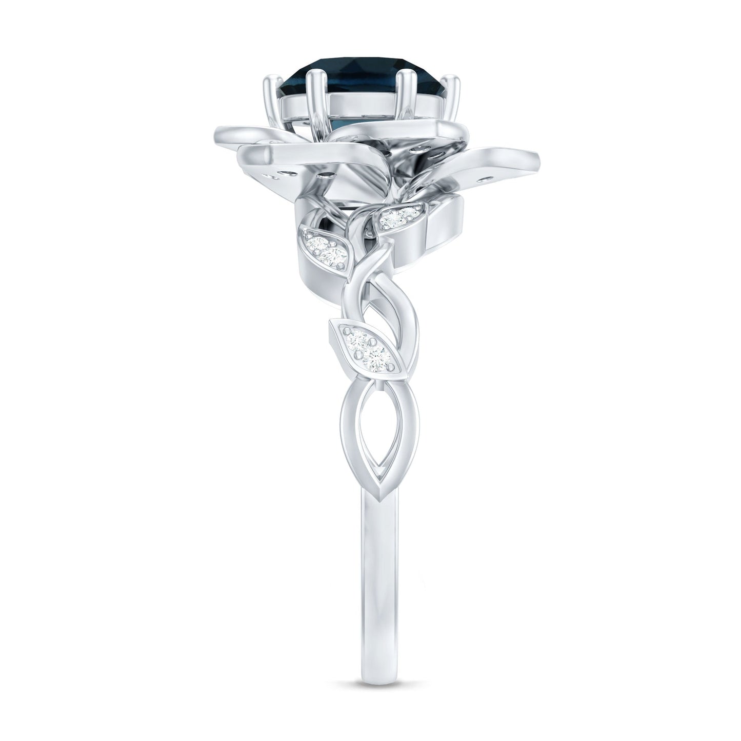 London Blue Topaz and Diamond Cocktail Flower Engagement Ring