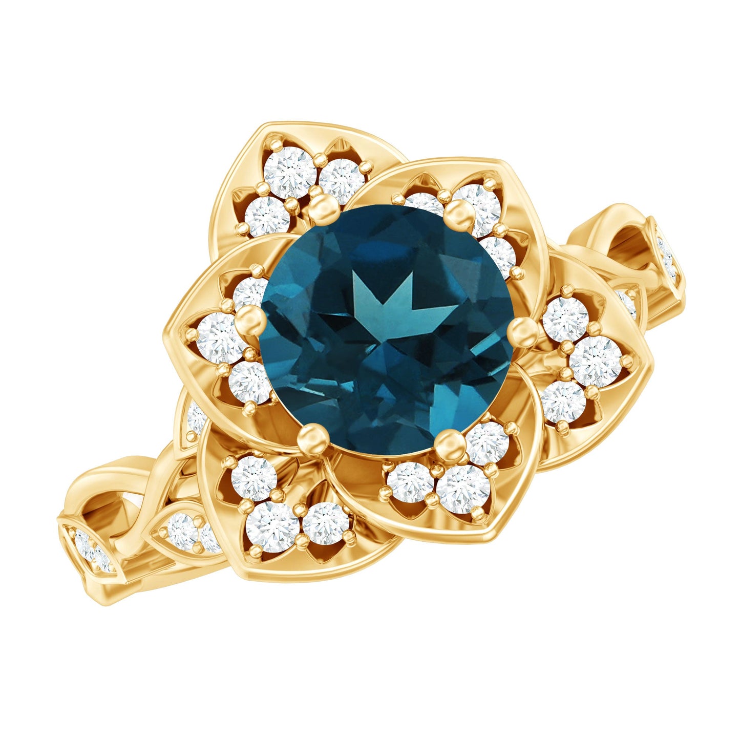 London Blue Topaz and Diamond Cocktail Flower Engagement Ring