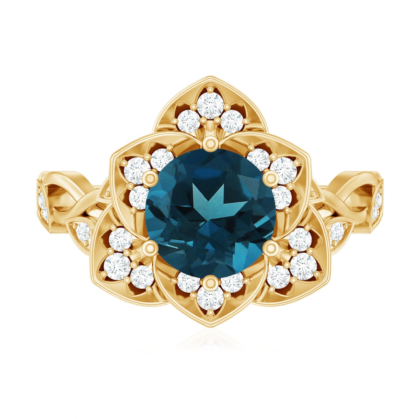 London Blue Topaz and Diamond Cocktail Flower Engagement Ring