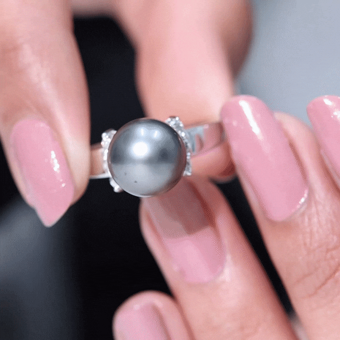 8 Carat Real Tahitian Black Pearl Solitaire Engagement Ring