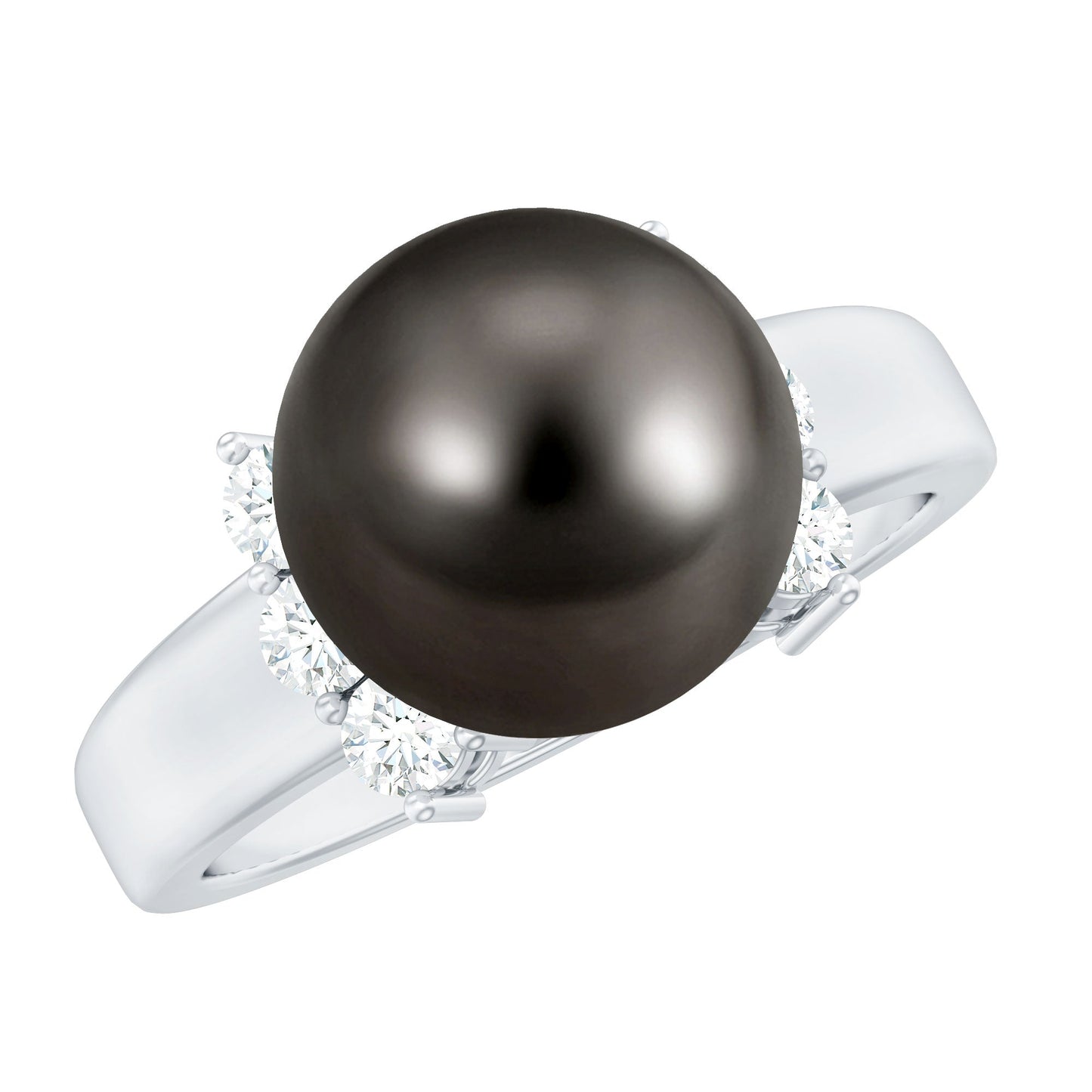 8 Carat Real Tahitian Black Pearl Solitaire Engagement Ring