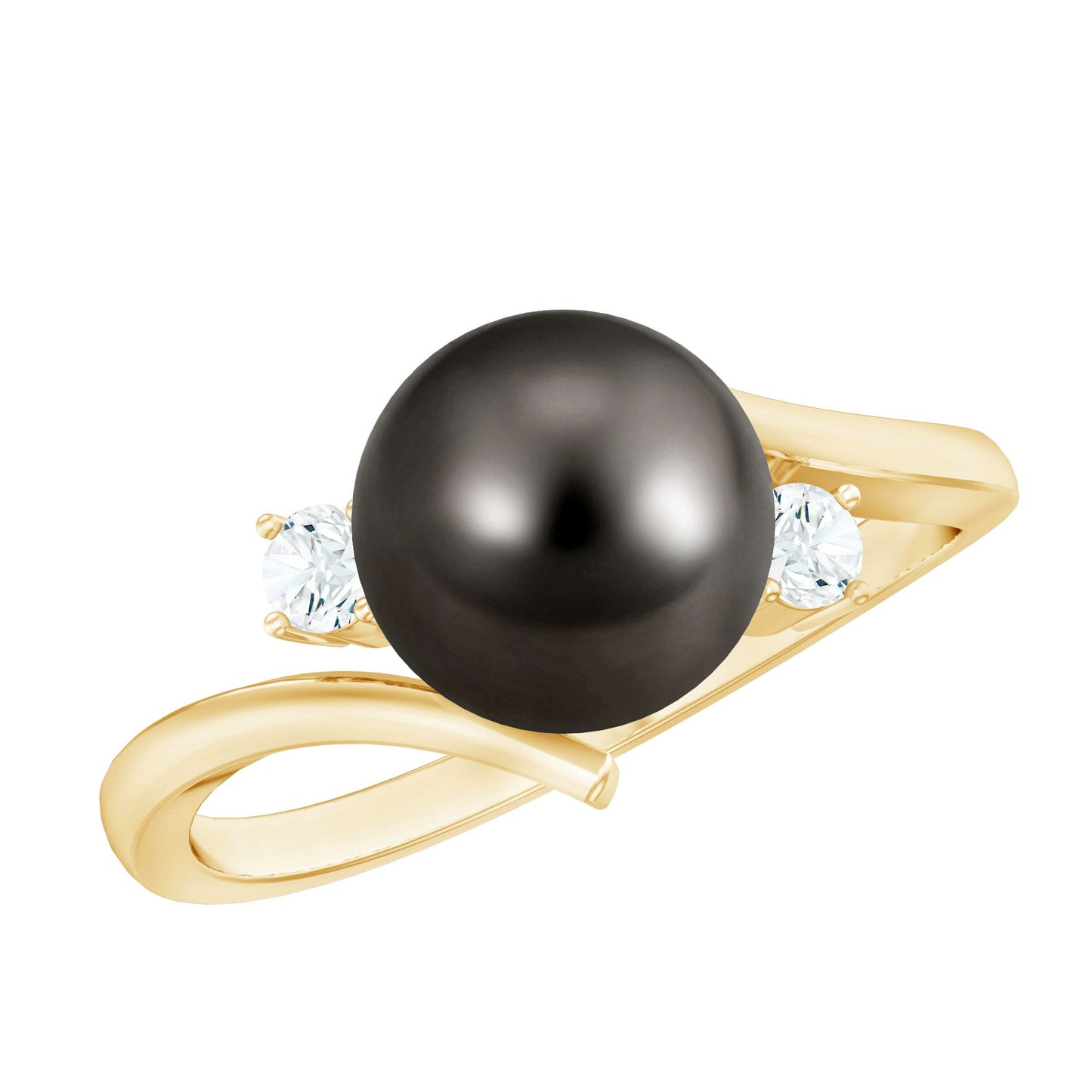 Natural Tahitian Black Pearl Diamond Vintage Engagement Ring