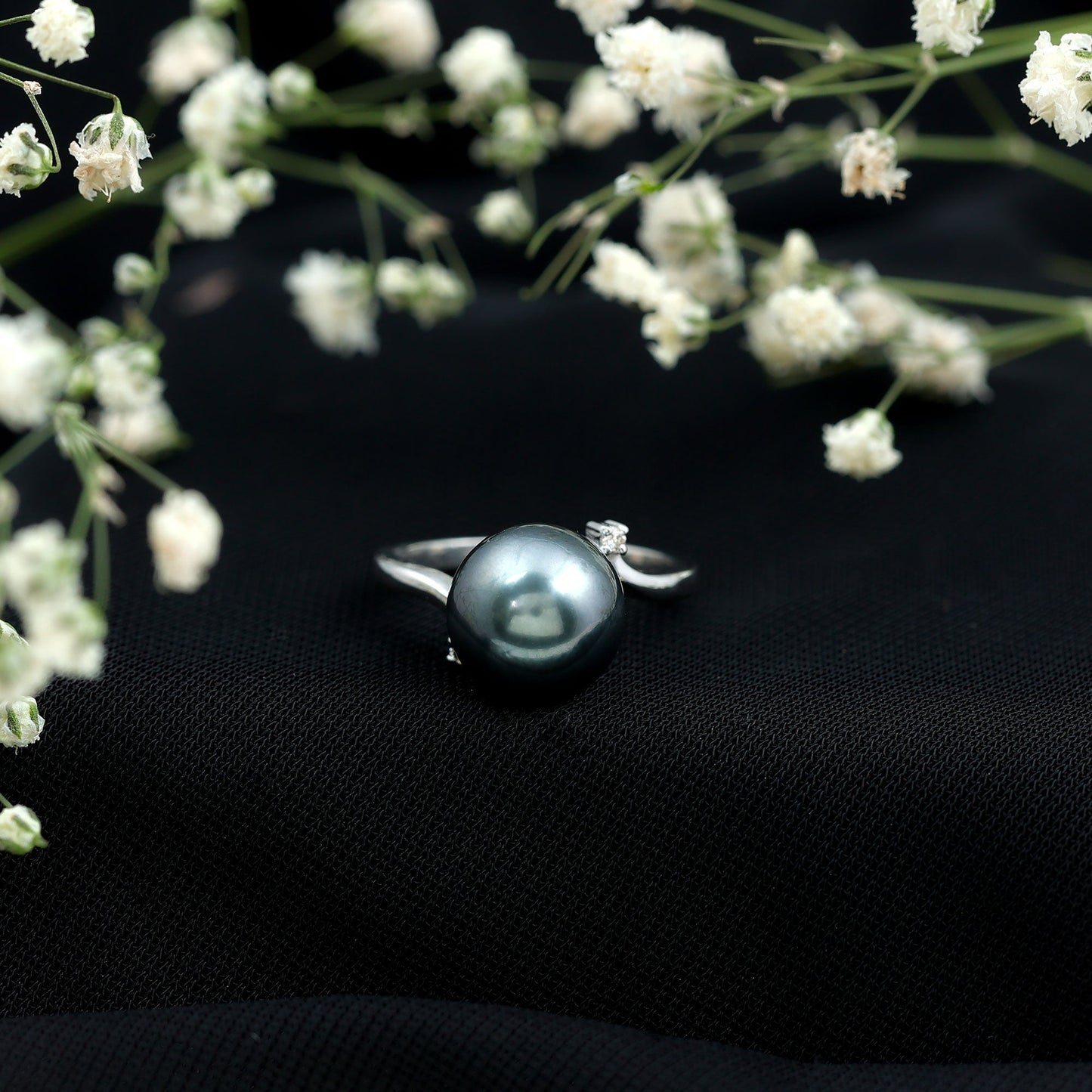 8 Carat Solitaire Tahitian Pearl Bypass Engagement Ring with Diamond
