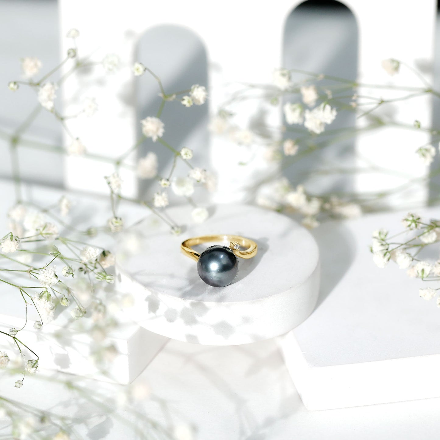 8 Carat Solitaire Tahitian Pearl Bypass Engagement Ring with Diamond