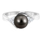Bypass Tahitian Pearl Engagement Ring with Diamond Trio