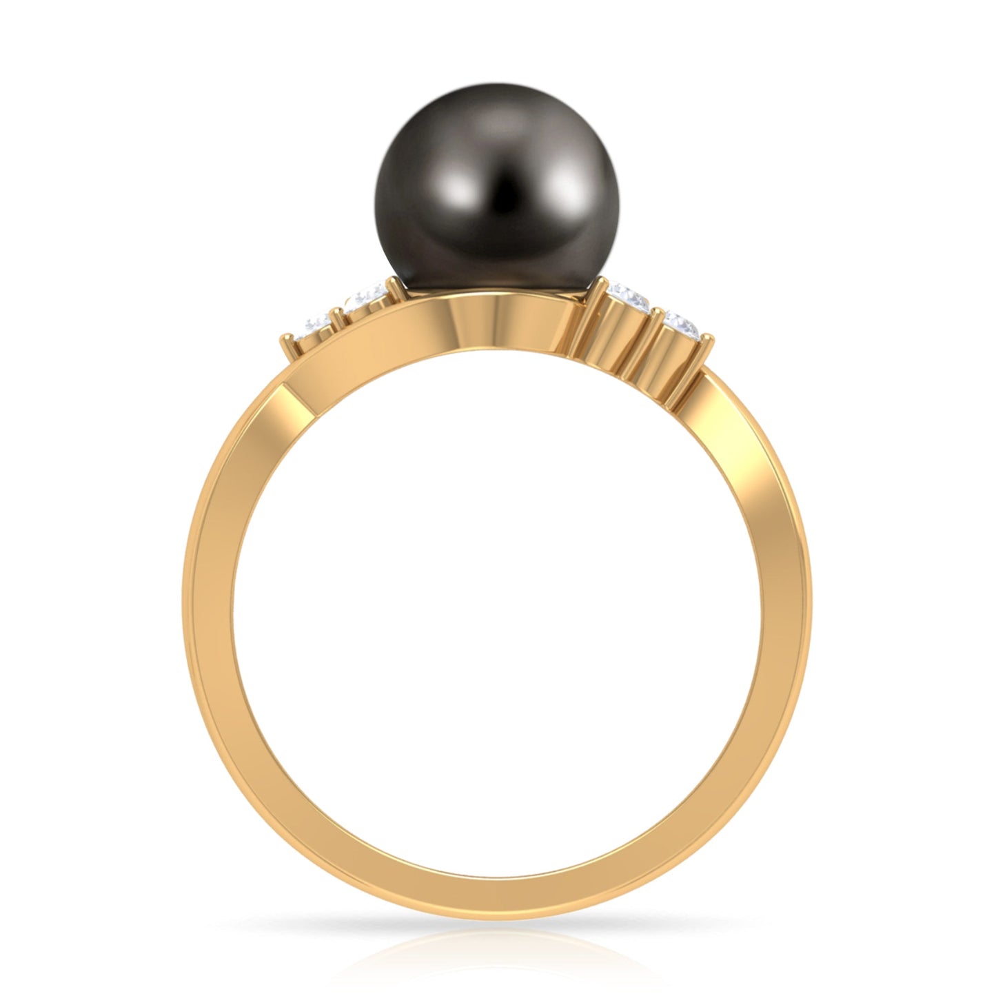 Bypass Tahitian Pearl Engagement Ring with Diamond Trio