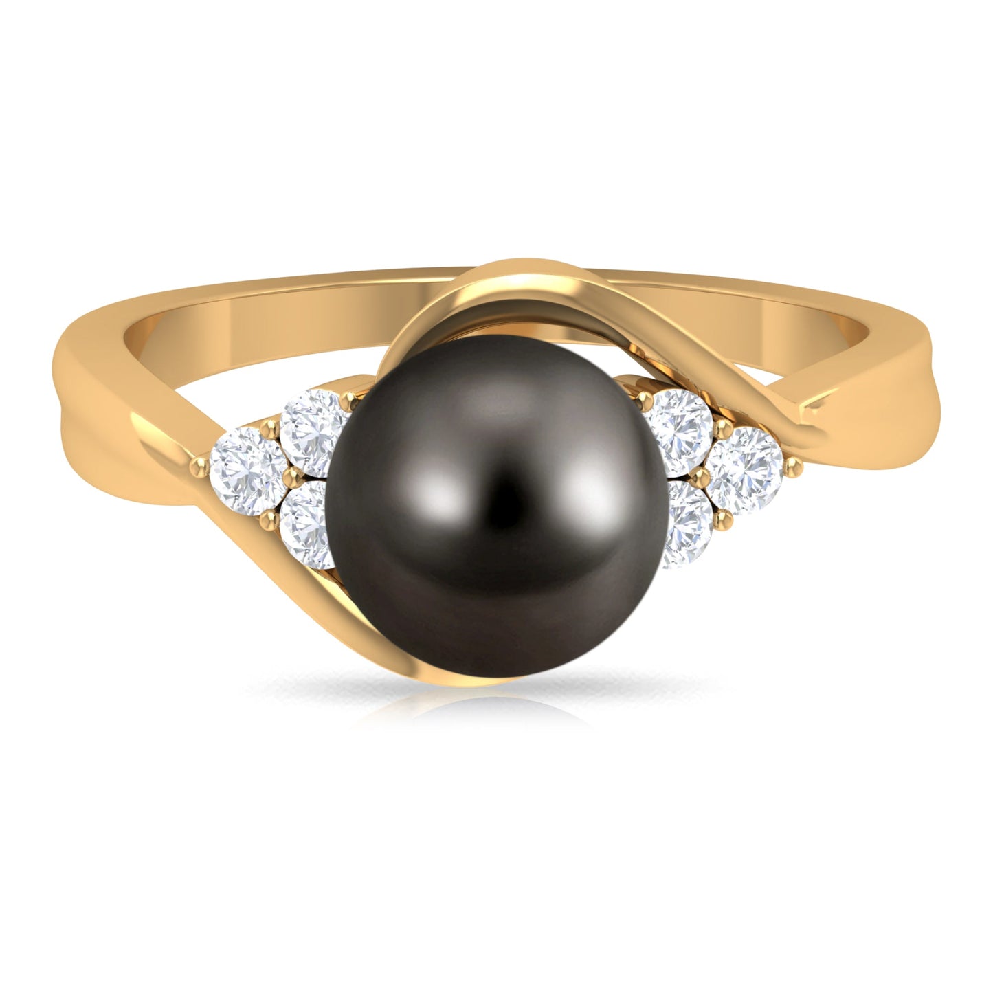 Bypass Tahitian Pearl Engagement Ring with Diamond Trio