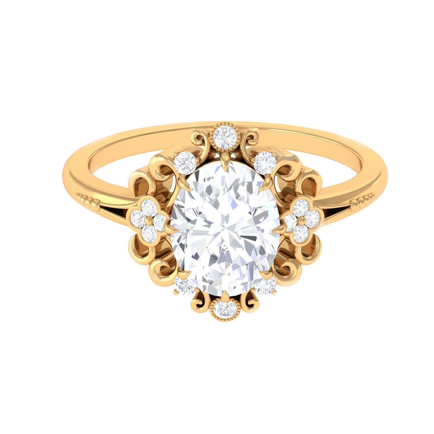 2 Carat Oval Cut Certified Moissanite Vintage Statement Ring