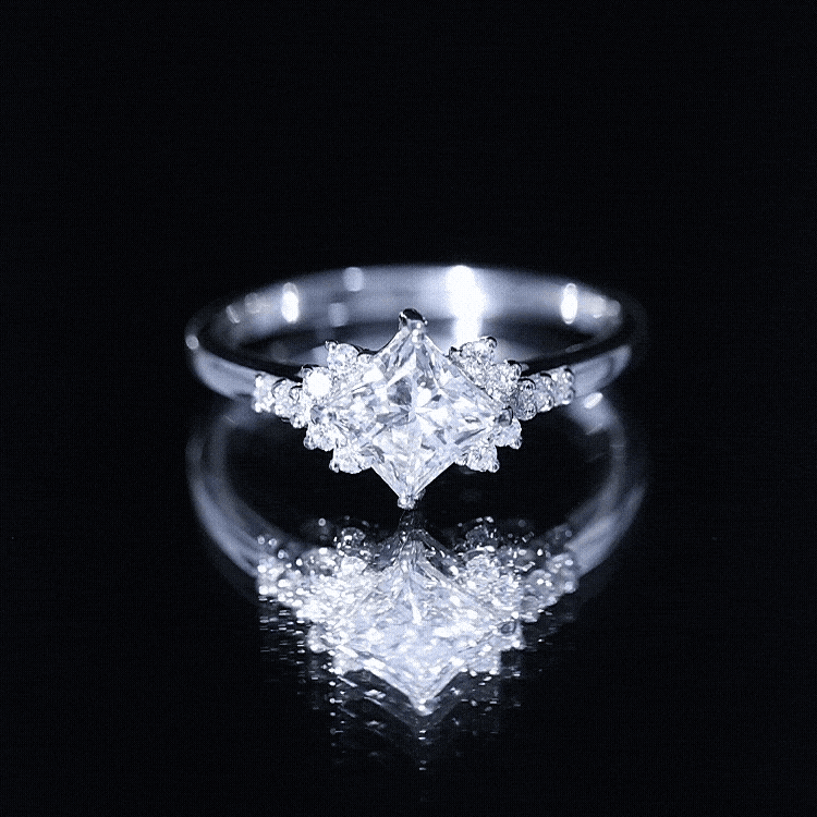 Certified Moissanite Princess Cut Engagement Ring in Prong Setting