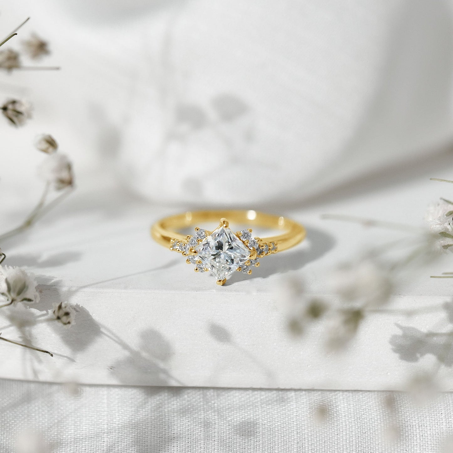 Certified Moissanite Princess Cut Engagement Ring in Prong Setting