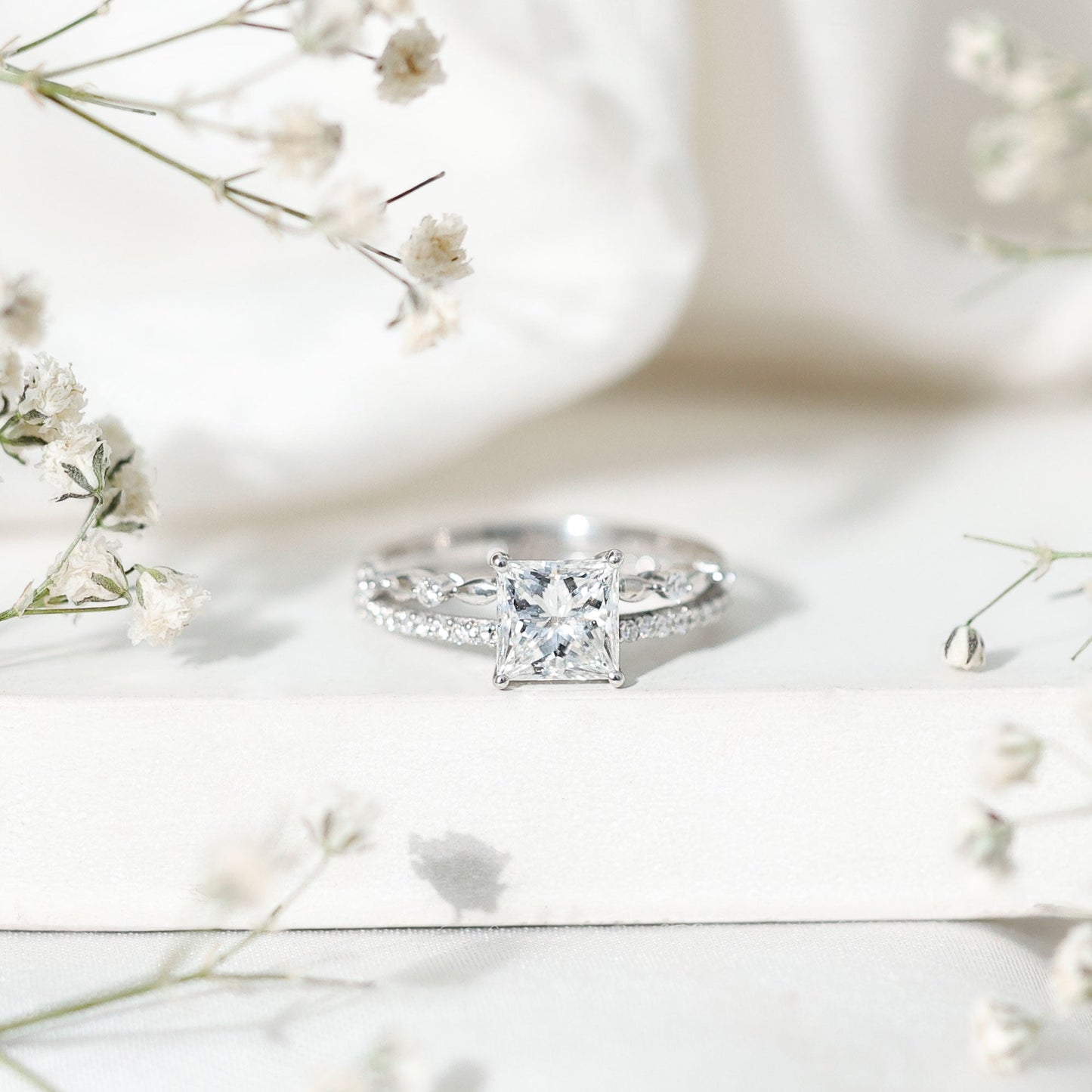 Moissanite Square Cut Engagement Ring With Certificate