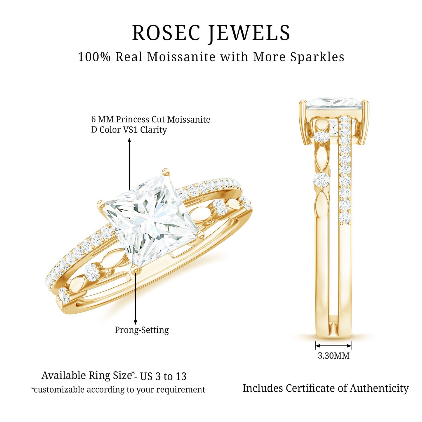 Moissanite Square Cut Engagement Ring With Certificate