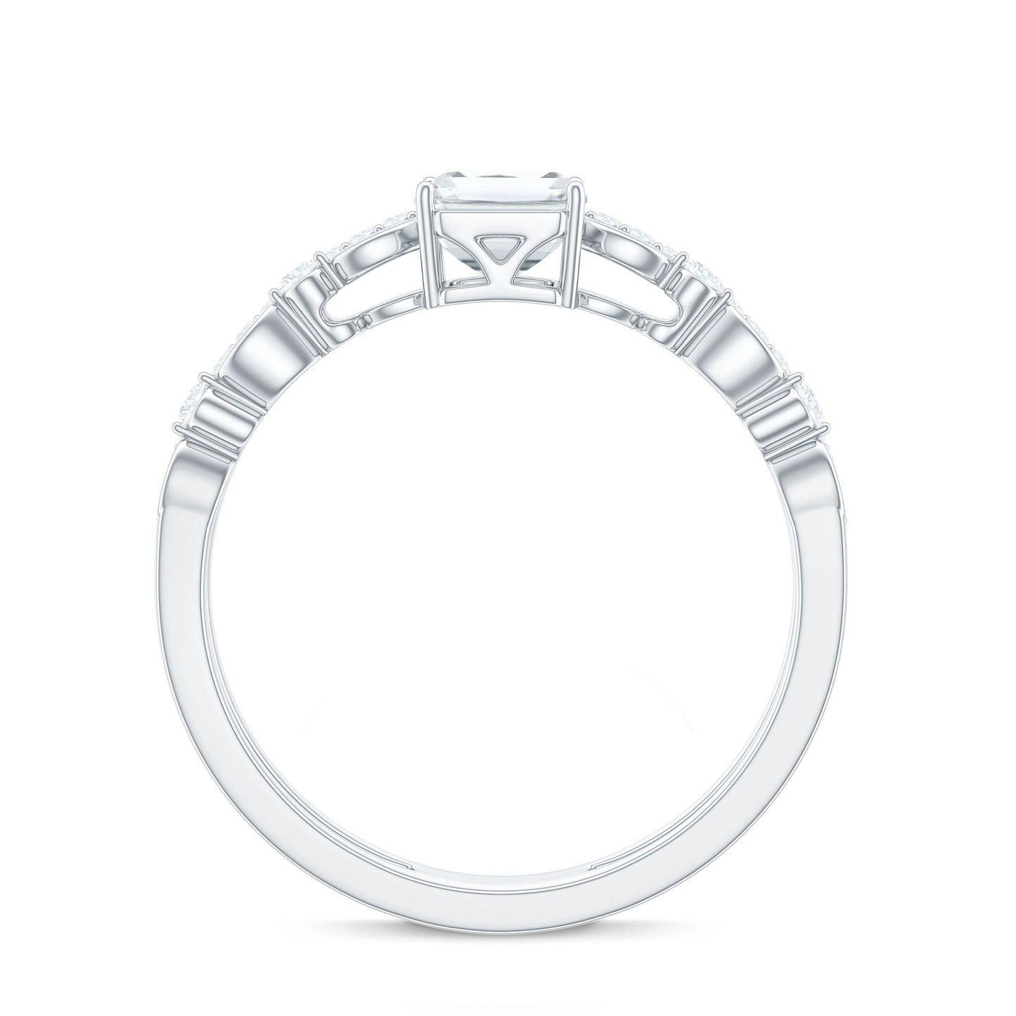 1.8 Carat Emerald Cut Moissanite Solitaire Engagement Double Band Ring