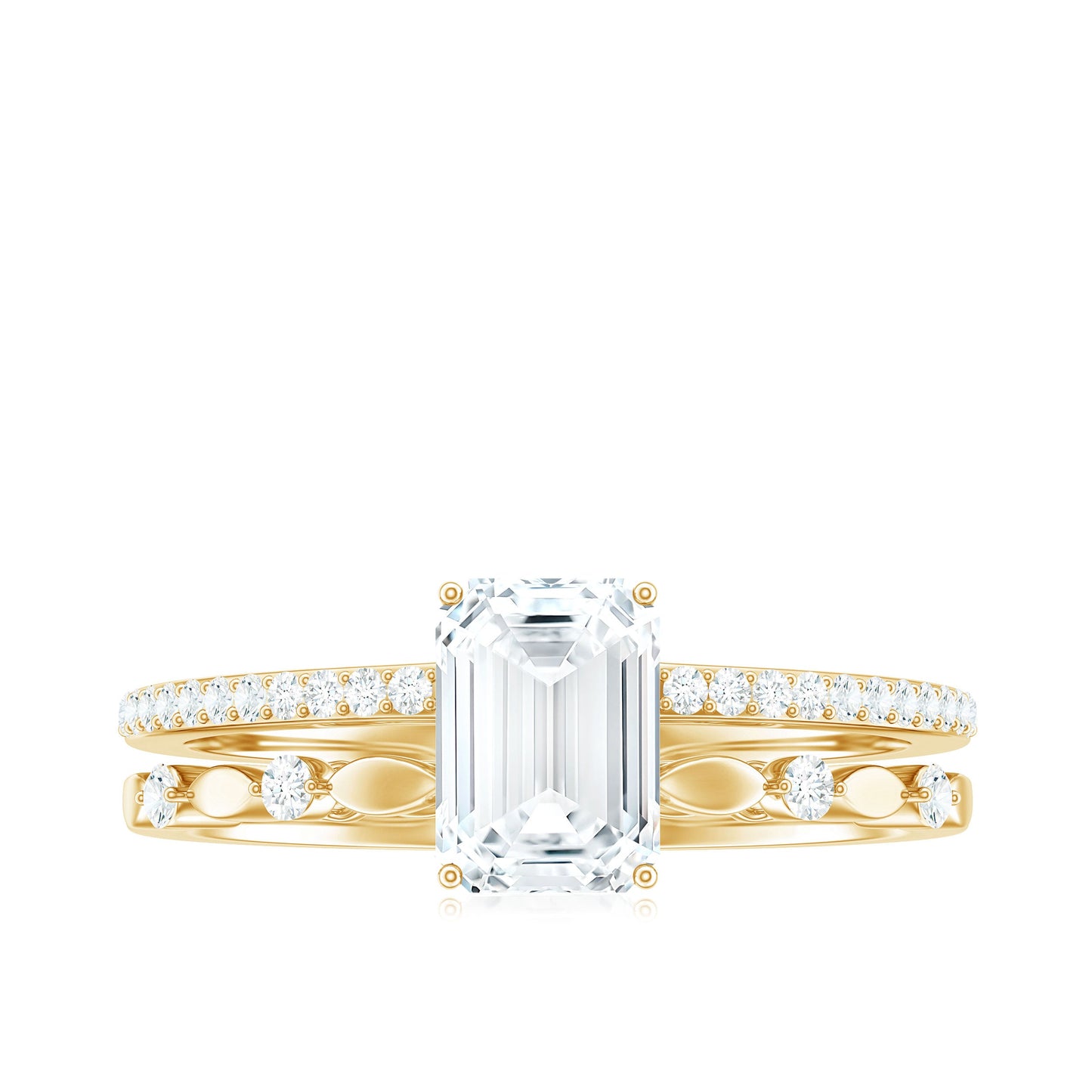 1.8 Carat Emerald Cut Moissanite Solitaire Engagement Double Band Ring