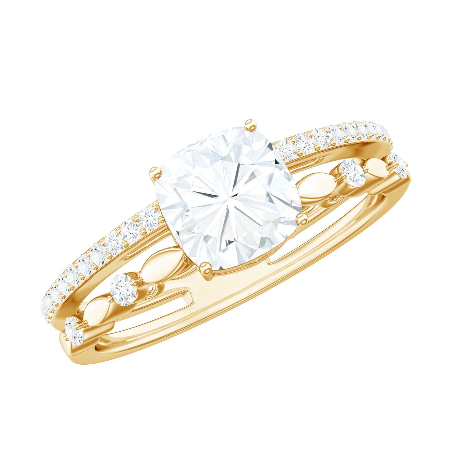 1.7 Carat Cushion Cut Moissanite Solitaire Double Band Engagement Ring
