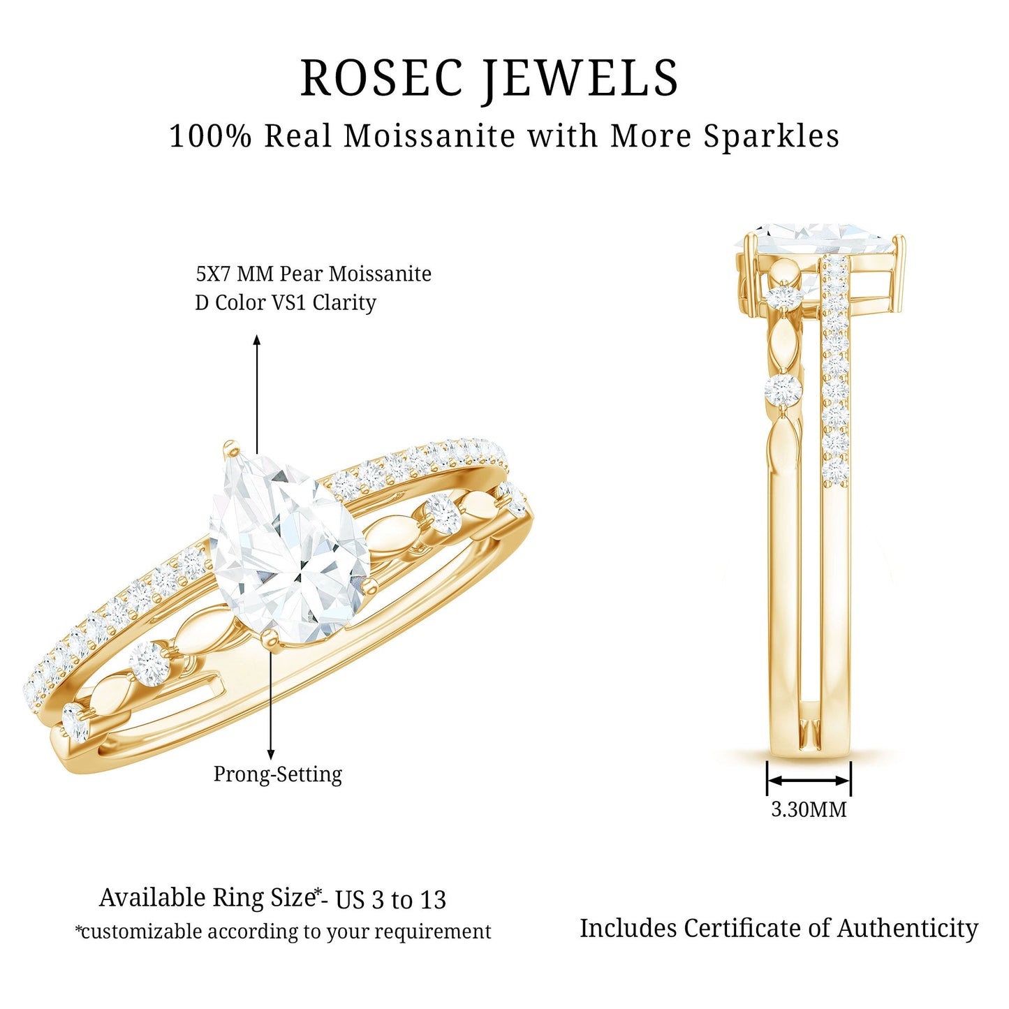 Pear Shaped Moissanite Double Band Engagement Ring