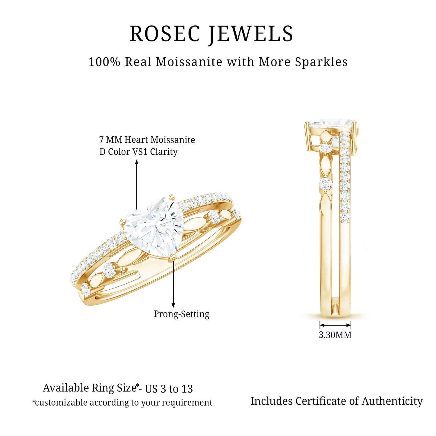 1.5 Carat Heart Moissanite Solitaire Double Band Ring Set