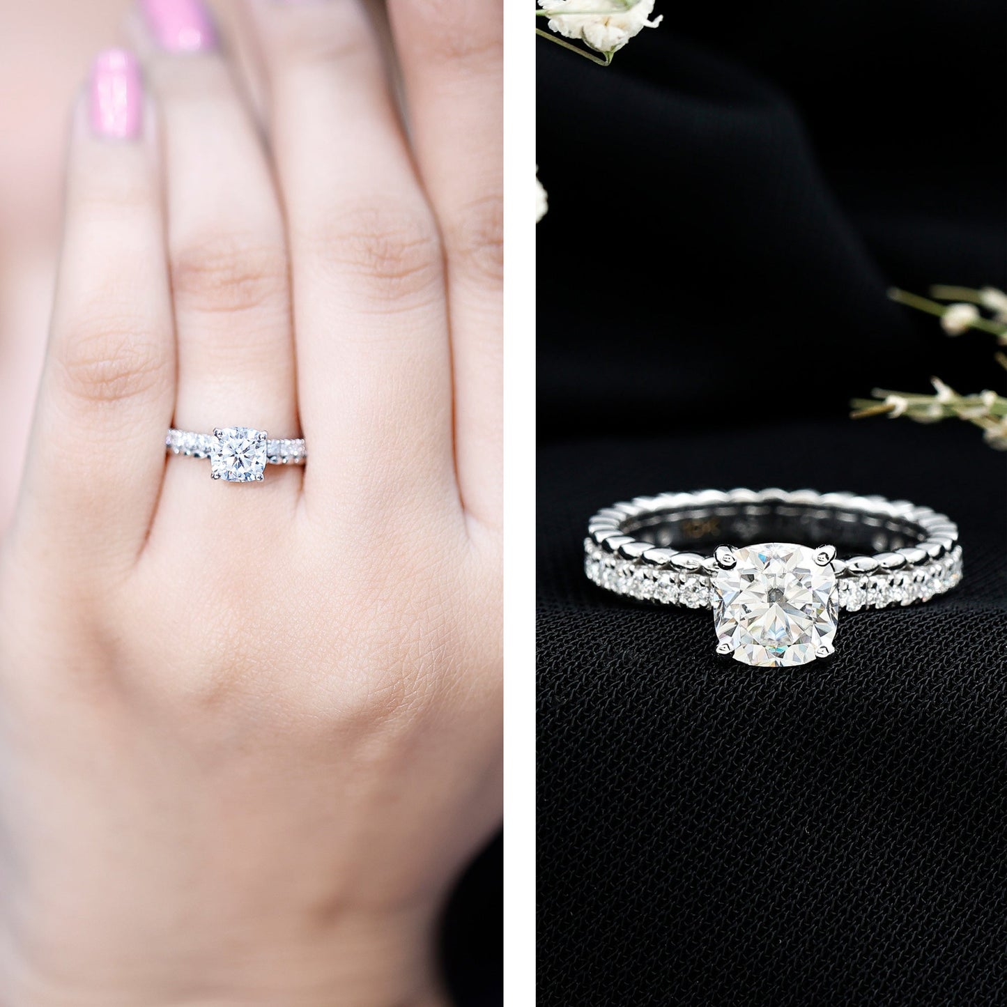 1.7 Carat Certified Cushion Cut Moissanite Solitaire Engagement Ring