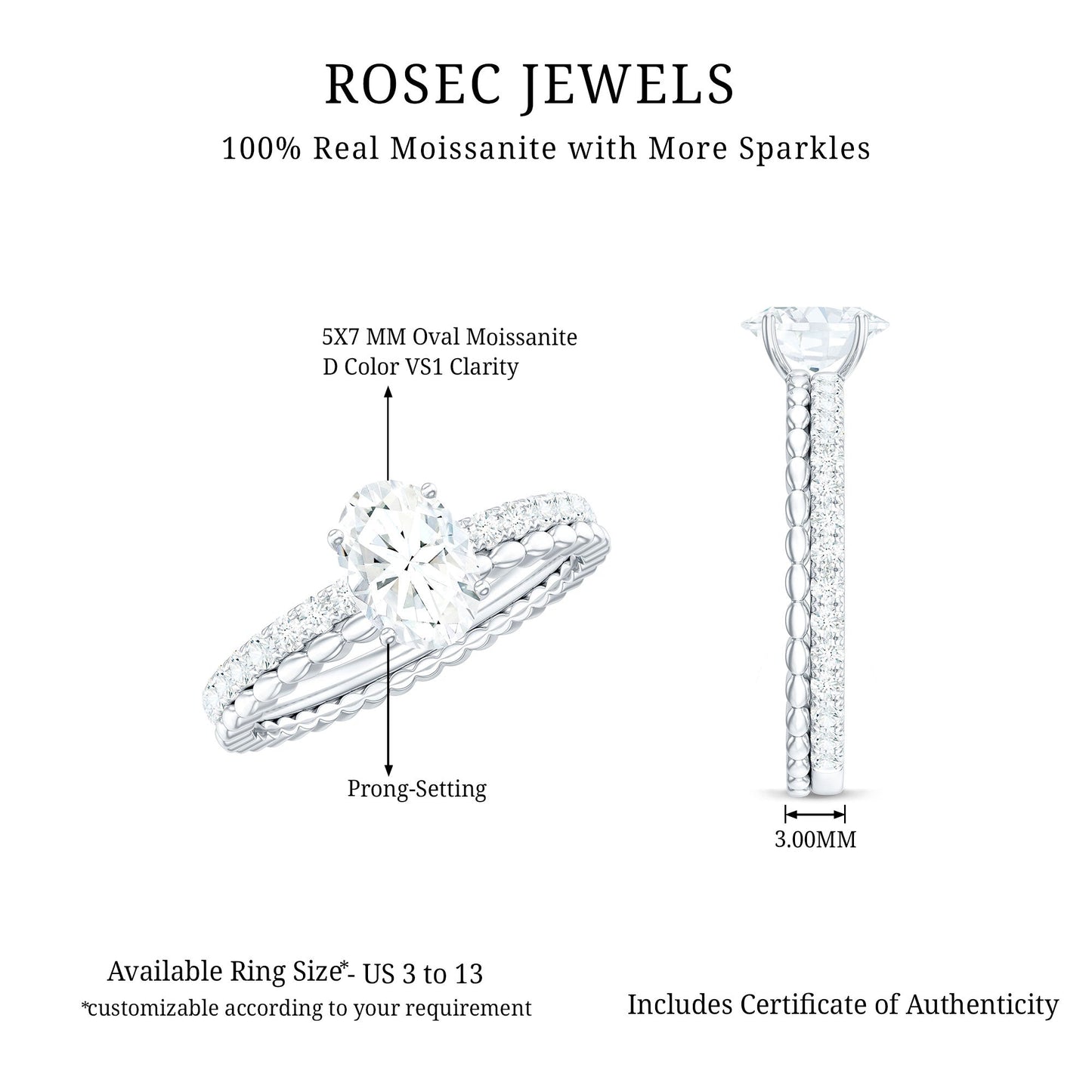 0.9 Carat Solitaire Moissanite Oblong Engagement Ring