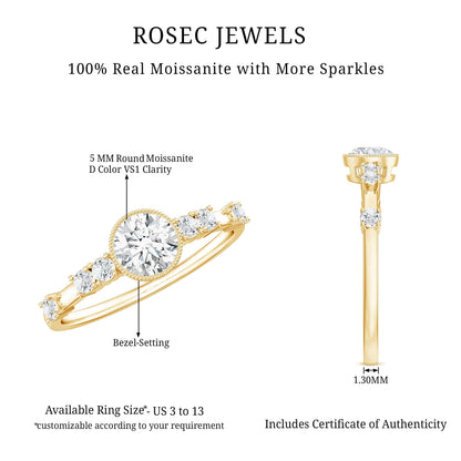 0.5 Carat Round Certified Moissanite Solitaire Engagement Ring in Bezel Setting