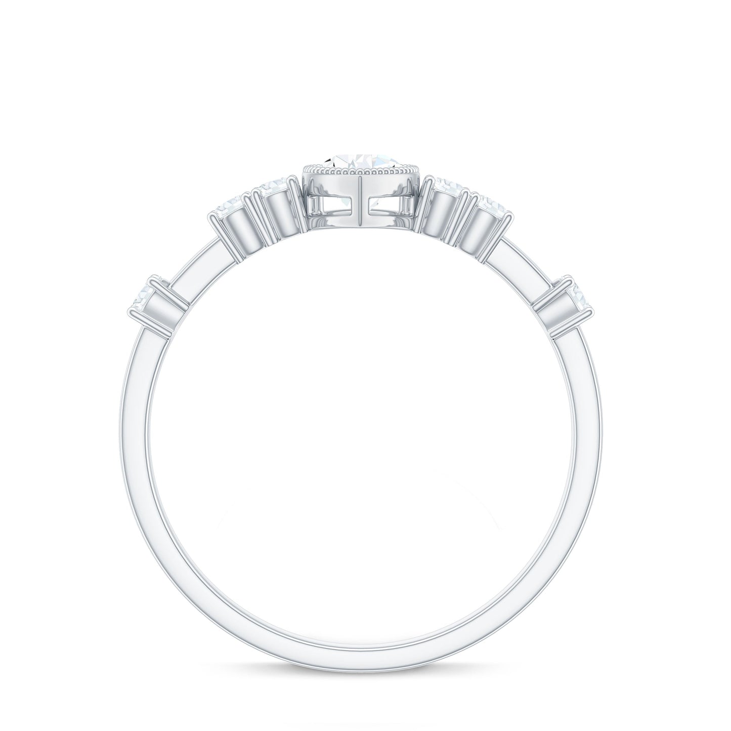 0.7 Carat Pear Cut Moissanite Solitaire Engagement Ring with Beaded Details