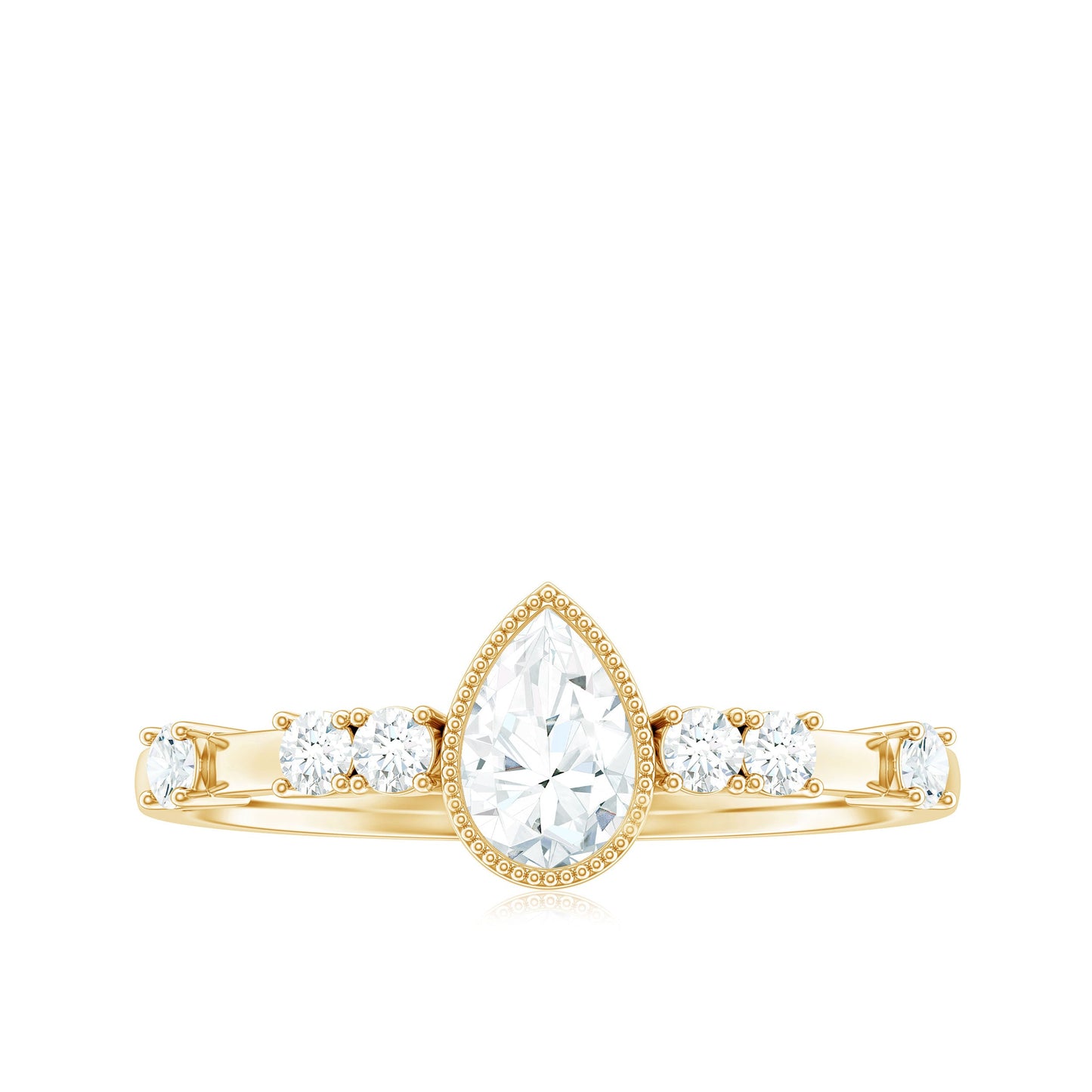 0.7 Carat Pear Cut Moissanite Solitaire Engagement Ring with Beaded Details