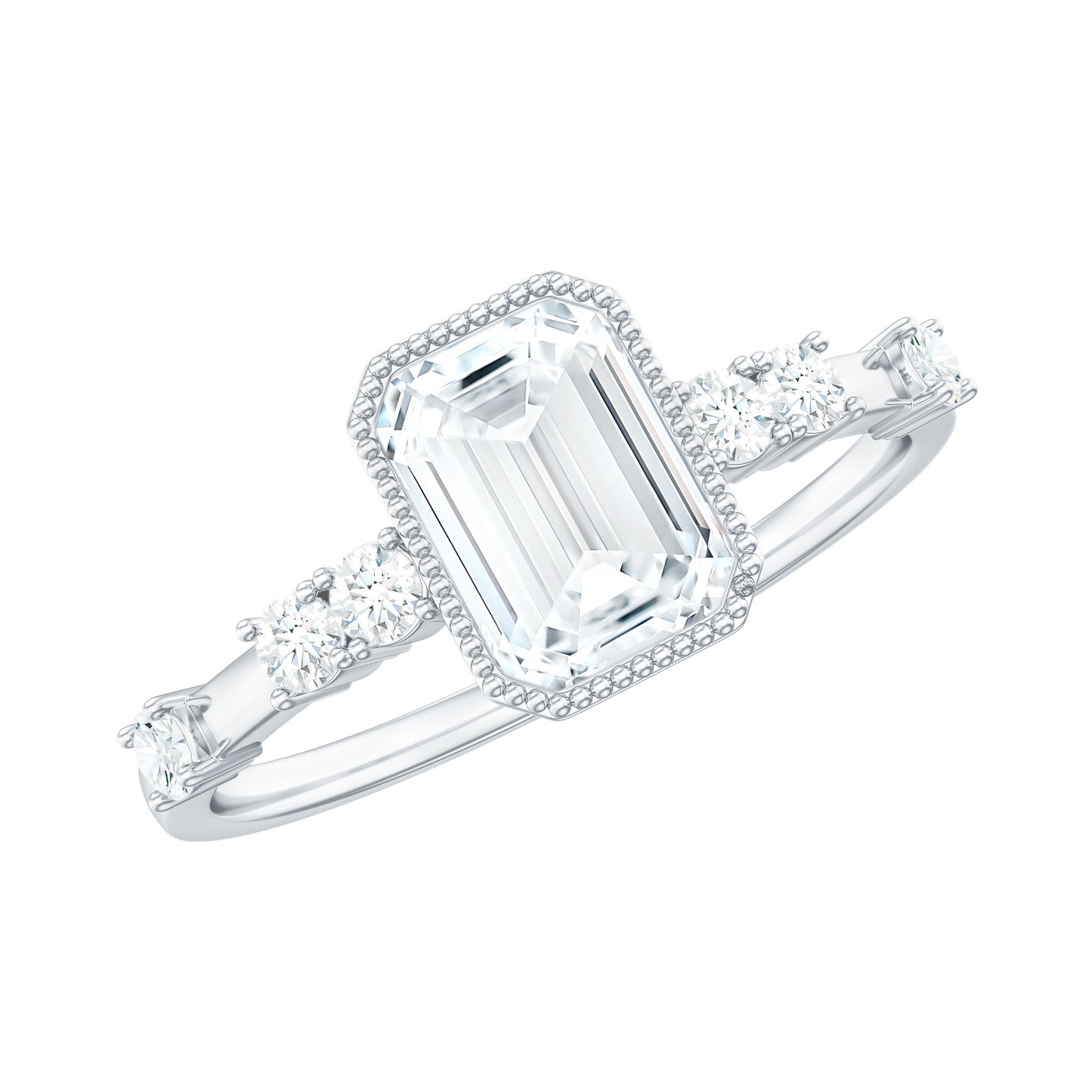 Womens Moissanite 1.8 Carat Emerald Cut Engagement Ring in Bezel Setting