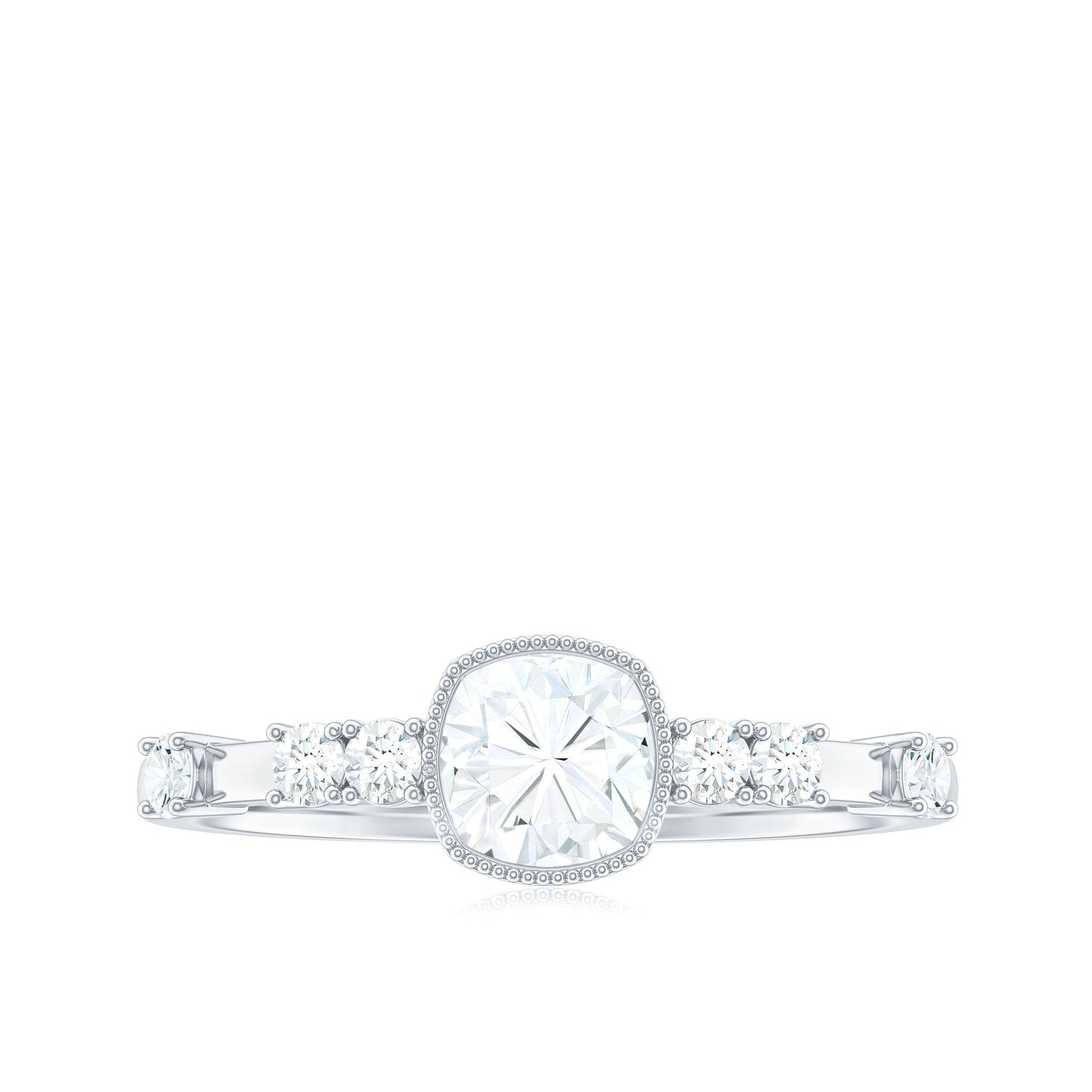 1.7 Carat Cushion Cut Moissanite Solitaire Engagement Ring in Bezel Setting